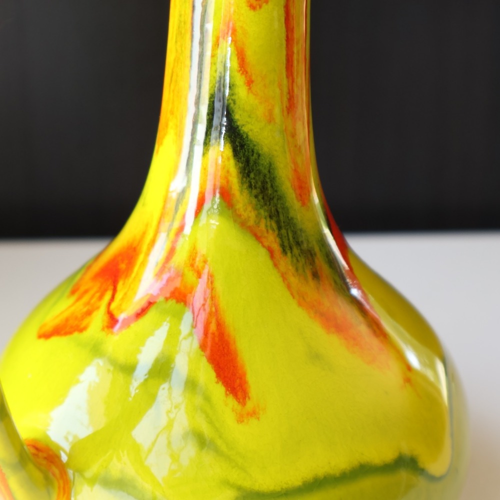 Vintage Mid Century Yellow Orange Drip Glaze Ceramic Ewer Pitcher Vase 9" - Picture 7 of 8